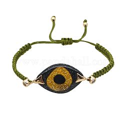 Конский глаз с дурным глазом браслет из акриловых плетеных бусин, оливковый нейлоновый регулируемый браслет для женщин, золотые, античная бронза, 10-1/4 дюйм (26 см)