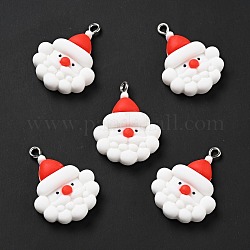 Christmas Opaque Resin Pendants, with Platinum Tone Iron Loops, Santa Claus Charm, White, 30.5x22x7mm, Hole: 2x2.5mm