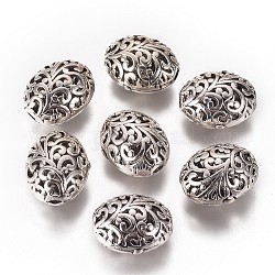 Tibetischen Stil filigranen Zubehör Perlen, bleifrei und cadmium frei und nickelfrei, Oval, Antik Silber Farbe, 21x17x13 mm, Bohrung: 3 mm