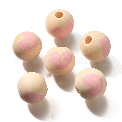 Perles en bois imprimées avec éléments de la Saint-Valentin&nbsp;WOOD-R002-01-36-1