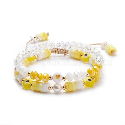 Yellow and White Acrylic Bead Bracelet