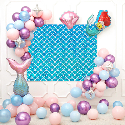 Tessuti in poliestere con motivo a squame di pesce&nbsp;DIY-WH0304-508C-1