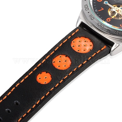ステンレス鋼の革の腕時計  機械式時計  ブラック＆オレンジ  265x20~24mm、頭を見て：52x60x15mm WACH-A002-11-1
