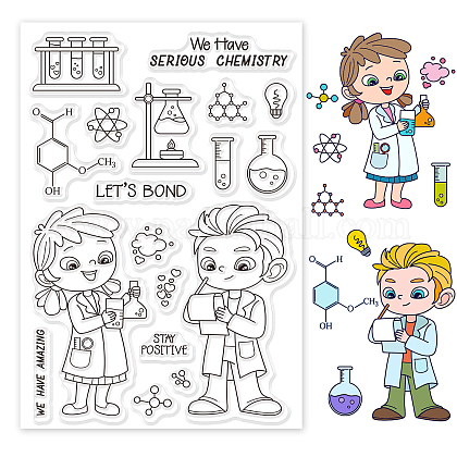 GLOBLELAND Chemistry Theme Clear Stamps Cute Chemist Silicone Clear Stamp Seals for Cards Making DIY Scrapbooking Photo Journal Album Decor Craft DIY-WH0167-56-623-1