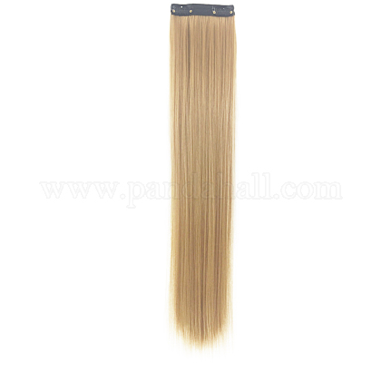 女性の女の子のためのヘアエクステンションの女性の長いストレートクリップ  高温繊維  人工毛  ゴールド  21.65インチ（55cm） OHAR-E018-01D-1