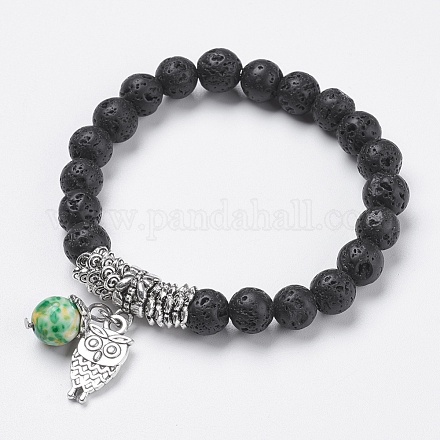 Natural Lava Rock Beads Charm Bracelets BJEW-O161-02-1