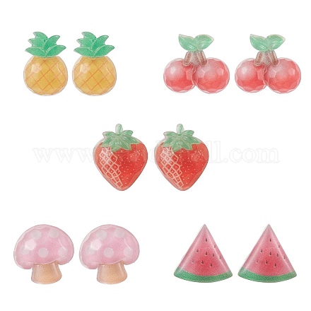 Resin Fruits Stud Earrings EJEW-JE05285-1