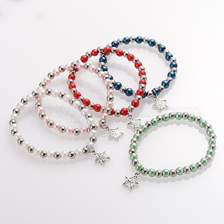 Bracciali elasticizzati di perle di vetro alla moda e ccb di plastica BJEW-PH00678-1