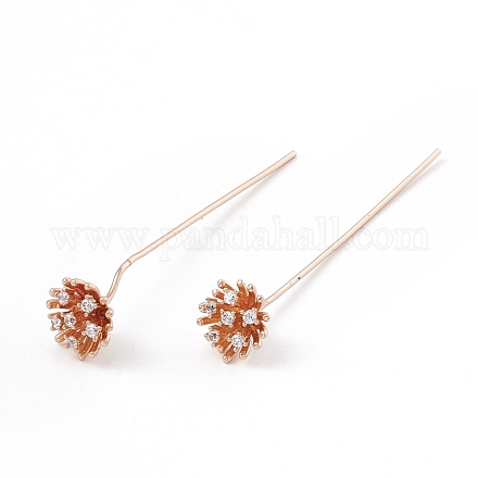 Brass Micro Pave Clear Cubic Zirconia Flower Head Pins KK-G413-01KCG-1