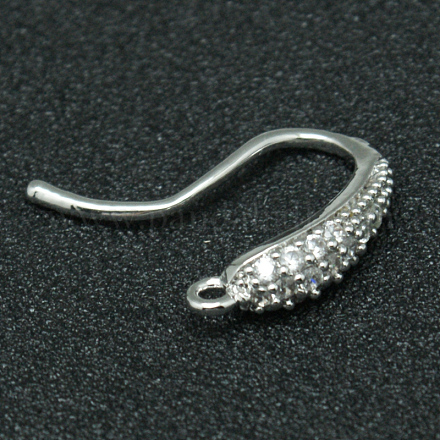 Brass Micro Pave Cubic Zirconia Earring Hooks X-ZIRC-K018-01P-1