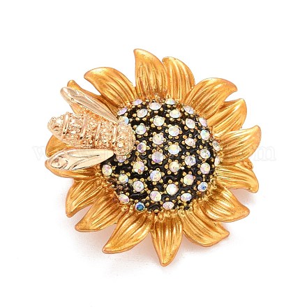 Sunflower and Bee Crystal Rhinestone Badge JEWB-E013-01G-1