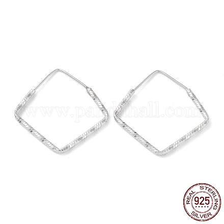 925 серебряные серьги-кольца с родиевым покрытием и фактурными ромбами EJEW-K258-05P-1