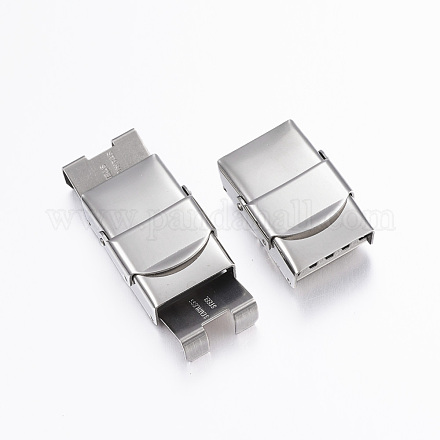 Rectangle 201 Stainless Steel Watch Band Clasps STAS-F067-08-1