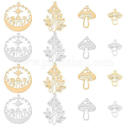 SUNNYCLUE 1 Box 16Pcs Stainless Steel Charms Mushroom Charms Mushrooms Charm Tarot Hollow Fairy Double Sided Moon Phase Star Laser Cut Charms for Jewellery Making Charm Earrings Necklace DIY Supplies STAS-SC0004-21-1