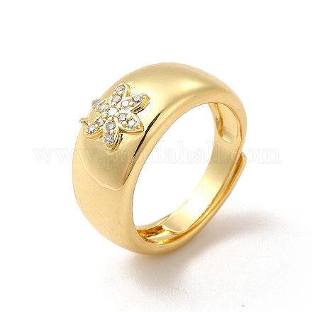 Clear Cubic Zirconia Flower Adjustable Ring RJEW-C050-06G-1