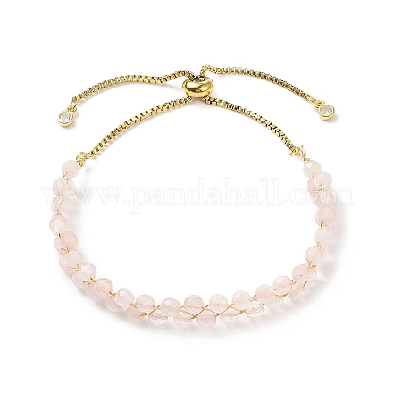 Bracelet coulissant perlé à double couche de quartz rose naturel BJEW-JB08971-02-1