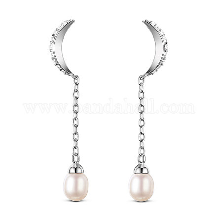 SHEGRACE Awesome 925 Sterling Silver Dangling Moon with Shell Pearl Stud Earrings JE387A-1