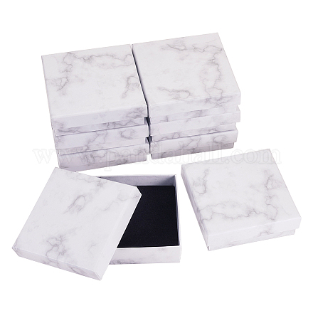 Benecreat 8 paquete de cartón cuadrado con efecto de mármol blanco para joyería cajas colgantes cajas de regalo con inserto de esponja CBOX-BC0001-20-1