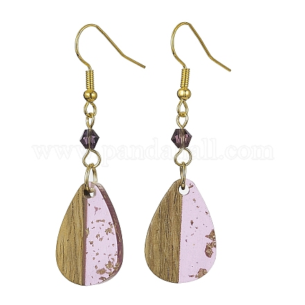 Transparent Resin & Walnut Wood Teardrop Pendant Dangle Earrings EJEW-JE05490-1