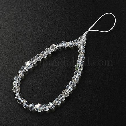 Rondelle Glass & Polymer Clay Rhinestone Beads Phone Hand Strap Chains HJEW-YW0001-05D-1