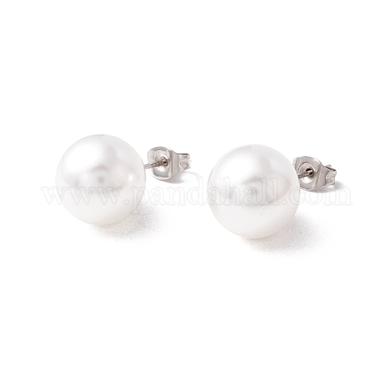 6 Pair Shell Pearl Round Ball Stud Earrings EJEW-A067-18B-P-1