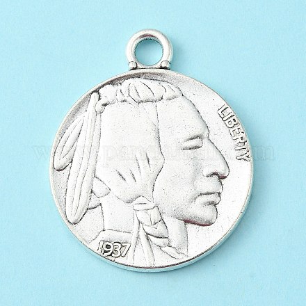 Antique Silver Tibetan Style Alloy Coin Pendants X-TIBEP-GC001-AS-RS-1