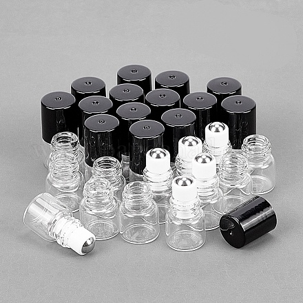 ガラスのエッセンシャルオイルの空の香水瓶  ローラーボールとプラスチックキャップ付き  透明  16x32mm  1ml(0.03液量オンス)/ボトル CON-WH0013-01B-1ml-1