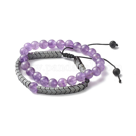 Ensemble de bracelets extensibles en perles d'améthyste naturelles en cristal de reiki pour fille femme BJEW-JB06805-01-1