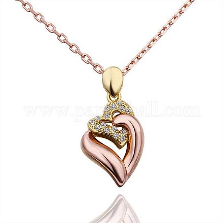 Trendy Real Rose Gold Plated Eco-Friendly Tin Alloy Czech Rhinestone Heart Pendant Necklaces NJEW-BB13882-RG-1