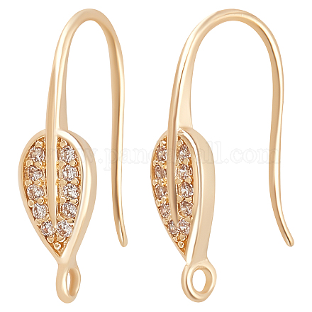 Beebeecraft 5 Pairs French Earring Hooks 14K Gold Plated Leaf Shaped Zirconia Earring Hooks with Loop for DIY Anniversary Earrings Gifts Making KK-BBC0005-19-1