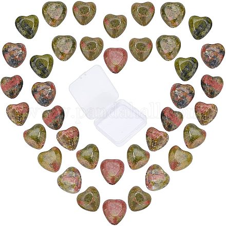 SUNNYCLUE 1 Box 40Pcs Unakite Beads Agate Heart Bead Strands Natural Semi Precious Healing Power Gemstone Green Flat Stone Loose Bead for Jewelry Making DIY Necklaces Bracelets Crafts G-SC0002-09E-1