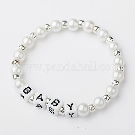 Glass Pearl Round Beads Stretch Bracelets for Kids BJEW-JB01432-01-1