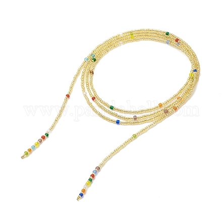 女性のためのガラスシードビーズロープノット多層ネックレス  ゴールド  61.02インチ（155cm） NJEW-JN03907-1