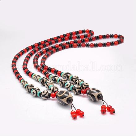 Colliers avec perles en agate tibétaine naturelle à bijoux bouddhistes NJEW-F131-24-1