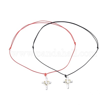 Unisex verstellbare Halsketten-Sets aus Messing mit Anhänger NJEW-JN02541-1