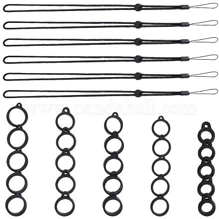 GORGECRAFT 46Pcs Anti-Lost Necklace Lanyard Set Including 40Pcs 5 Sizes Silicone Rubber Rings 6Pcs Black Rubber Adjustable Lanyard String Pendant Holder for Pens Keys Office Sport Outdoor Activities DIY-GF0008-06-1