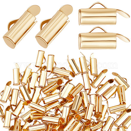 Beebeecraft 1 Box 100Pcs Slide On End Clasp Tubes 18K Gold Plated Stainless Steel Slider End Clasps Tubes Crimp End Tube for Necklace Bracelet Jewellery Making STAS-BBC0001-81-1