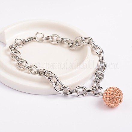 304 Stainless Steel Polymer Clay Rhinestone Charm Bracelets BJEW-F175-01B-1