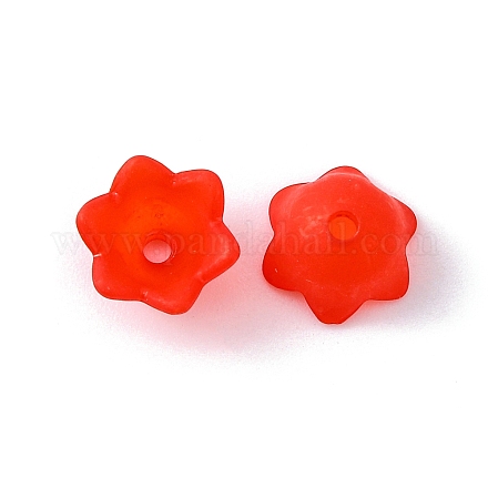 分厚い赤い透明な曇らされたチューリップの花のアクリルのビーズの帽子  スズラン  10 mm幅  厚さ6mm  穴：1.5mm X-PL543-6-1