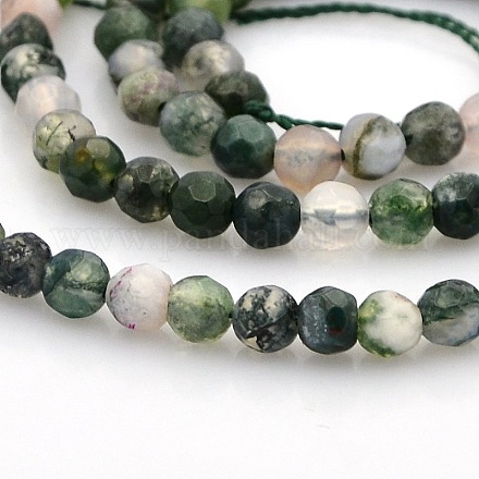 Faceted Natural Moss Agate Round Beads Strands G-N0120-F07-4mm-1