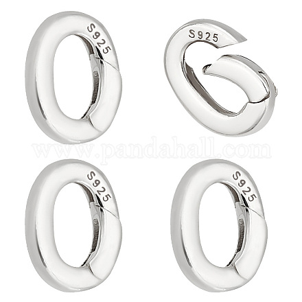 PH PandaHall 4pcs Sterling Silver Spring Gate Rings Oval Spring Clasp Metal Spring Gate Rings Spring Ring Connector Clasp Necklace Enhancer Shortener Clasp for Bracelet Anklet Jewelry Making STER-PH0001-53-1
