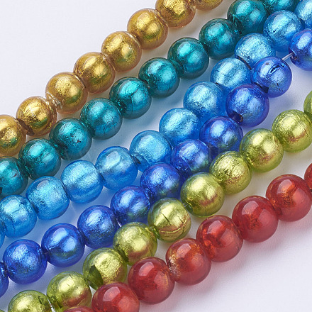 Chapelets de perles d'argent en verre de chalumeau manuelles FOIL-J010-8mm-M-1