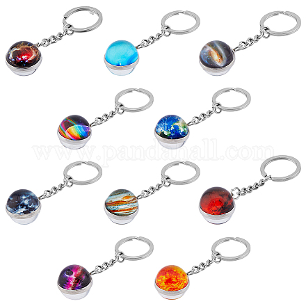 Hobbiesay 10 Stück Schlüsselanhänger aus Legierung mit leuchtendem Universum und Planetenmotiv im 10-Stil KEYC-HY0001-13-1