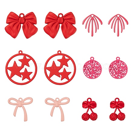 24Pcs 6 Style Deep Pink Series Spray Painted Alloy Pendants FIND-LS0001-61-1