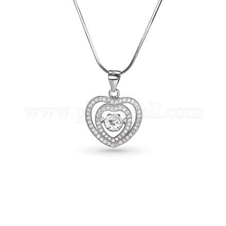 TINYSAND Sterling Silver Double Heart Rhinestone Pendant Necklaces TS-N154-S-16-1