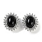 Natural Obsidian Sew on Rhinestone, with Brass Micro Pave Cubic Zirconia Findings, Oval, Platinum, 13x11x8.5mm, Hole: 1.5mm