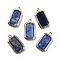 Natural Sodalite Pendants, with Golden Brass Finding, Rectangle Charms, Faceted, 20.5x11x3.5mm, Hole: 1.2mm
