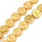 Electroplated Synthetic Non-magnetic Hematite Beads Strands, Flat Round with Letter, Golden Plated, 8~8.5x3mm, Hole: 1mm, about 50pcs/strand, 15.83 inch(40.2cm)