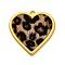 Alloy Pendants, with Cloth Fabric, Heart, Leopard, Golden, 30.5x30x2.5mm, Hole: 2mm