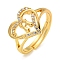 Heart with Letter Rack Plating Brass Micro Pave Clear Cubic Zirconia Adjustable Rings for Women, Lead Free & Cadmium Free, Real 18K Gold Plated, Letter H, Inner Diameter: 16mm
